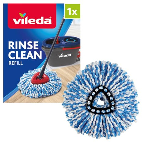 Vileda RinseClean Mop Head Replacement, Refill for the Vileda RinseClean, Authentic Vileda mop head, Doesn’t fit other Vileda Spin Mops, Microfibre mop head, Blue/White, 177422