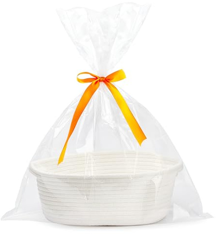 JNTMNFXI Woven Rope Hamper Basket - Empty Gift Basket with Ribbon for Baby Shower, Wedding, Birthday, Christmas