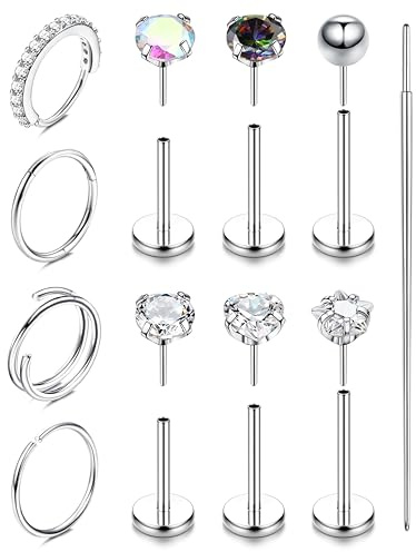 ADRAMATA Nose Rings Nose Studs Surgical Steel Nose Piercing Hoop Threadless Push in Labret Piercing Medusa Lip Piercing Flat Back Cartilage Earrings Conch Tragus Helix Piercing Jewellery Gold/Silver