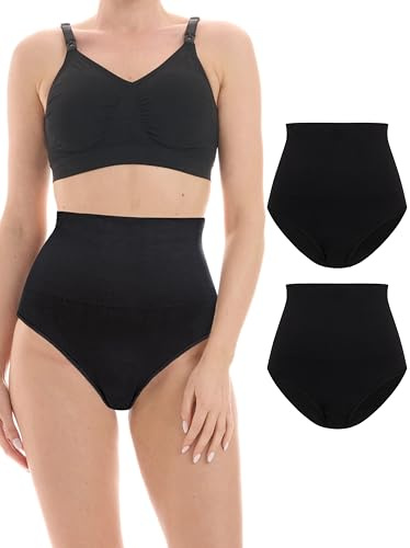 Herzmutter Calzoncillos Postparto Cesárea Parto - Juego de 2 - Ropa Interior Postparto - Absorbente - Soporte para el Vientre - Halagador de Cintura Alta para el Vientre - 501020 (L-XL, Negro, 2X)