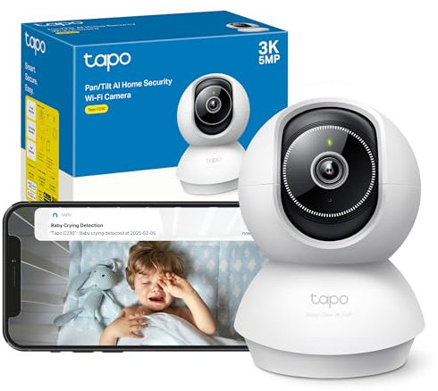 Tapo C230 3K 5MP Indoor Camera, Smart AI Detections - Person Pet Baby Cry, Pan/Tilt 360° View, Security Carmera No Monthly Fee, Enhanced Night Vision, Two-way Audio, Works with Alexa & Google