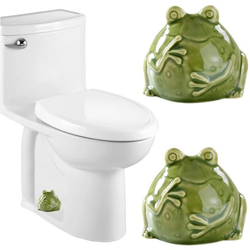 Ceramic Frog Toilet Bolt Covers Decorative, Set of 2 Tall Toilet Bolt Caps,Cute Frog Toilet Screw Cover Caps, Toilet Caps for Bottom of Toilet for Bathroom Decor, Easy to Install (Green)