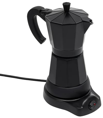 MccoMMon Caffettiera elettrica da 300 ml, capacità 6 tazze, caffettiera elettrica moka, con fondo separato, girevole, design nero naturale