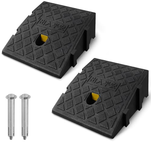 Kerb Ramps 13CM Height Curb Ramp, Portable Ramps For Cars, Wheelchair, Steps, Mobility Scooters, Lawn Mower, Threshold Driveway, Pavement, With 2 Expansion Bolts