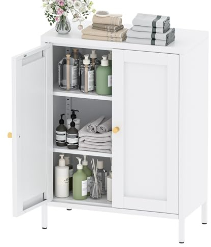 Metall Kommode 60 cm Breit, Aufbewahrungsschrank Sideboard mit 2 Türen, Mehrzweckschrank mit flexiblen Einlegeböden, Outdoor Schrank Wetterfest, Aktenschrank & Büroschrank für zu Hause und Büro