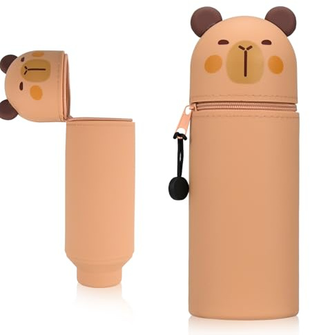 Smlper Kawaii Silikon Federmäppchen, 2 in 1 Schulmäppchen, Tier-Bleistifthalter, geeignet für Jungen und Mädchen, Büro-Mäppchen (Wasserschwein)