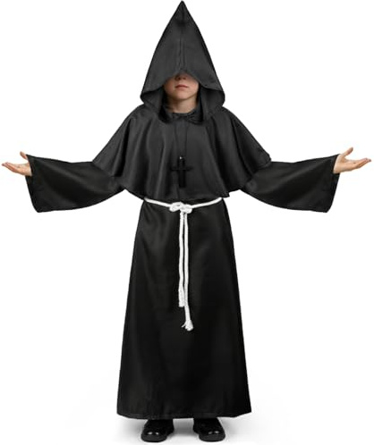 Kitimi Costume di monaco per bambini con croce e cappuccio, Halloween Costume medievale per bambini, abiti di carnevale