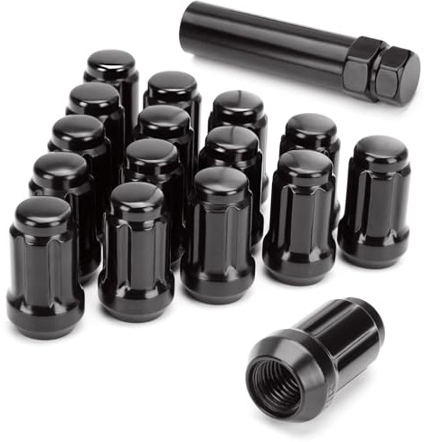 Écrous de roue Aputoxz ATV M10x1,25 noirs, 16 pièces, à extrémité fermée et cannelure, avec clé à douille, siège conique long de 1,4 pouce, pour roues de VTT/SSV Honda