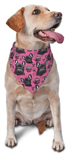 Hundehalstuch mit französischer Bulldogge, rosa Kuchendruck, für kleine, mittelgroße und große Hunde, verstellbar, niedliches Katzentuch, Dreieck-Lätzchen, Schal, Taschentuch, Zubehör