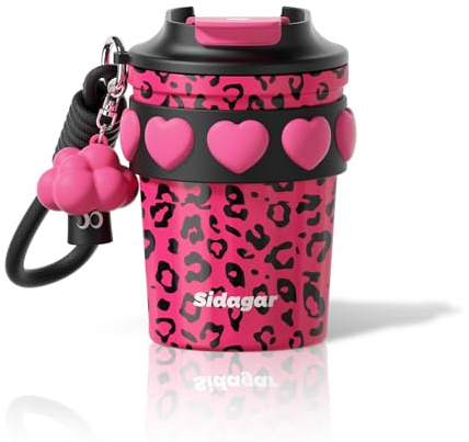 Sidagar 12 oz Travel Coffee Mug Spill Proof Leak Proof, Stainless Steel Thermal Coffee Cup with Lid, Resuable Cup for Hot and Cold, Portable Tumbler for Women, Pink Leopard