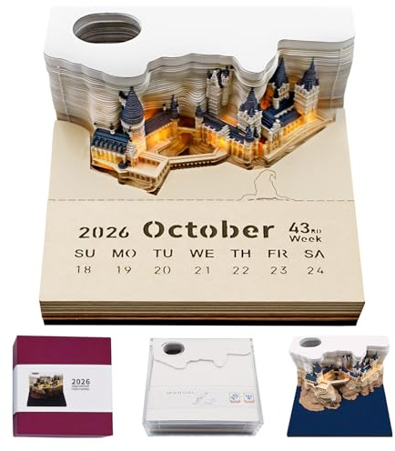 3D Kalender 2026, 3D Notizblock 2026, Kalender 2026,3D Abreißkalender 2026, 3D Zauberbaumhaus, DIY-Desktop-Dekoration (Schloss)