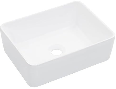 Qnhdfrt Waschbecken aus Keramik 40 x 30 x 13 cm Weiß Modernes Aufsatzwaschbecken mit Hochglanz Finish für Badezimmer Gäste WC und Camping
