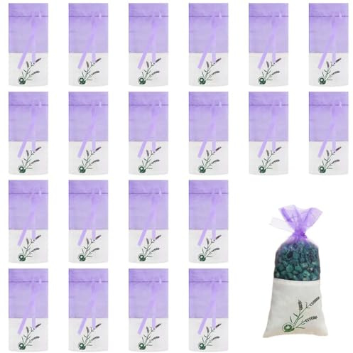 KIRZAX 20 Pezzi Sacchetti di Lavanda bustina,Protezione Antitarme per gli Armadi,Sacchetti Vuoti Viola Garza di Coulisse,Profumatori per Cassetti e Ambienti,Cotone per Lavanda, spezie ed Erbe