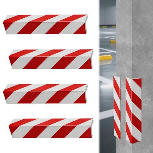 4 paraspigoli per garage, 40 x 10 x 1,5 cm, colore rosso e bianco, riflettente, in schiuma autoadesiva per porte auto, garage, parcheggio