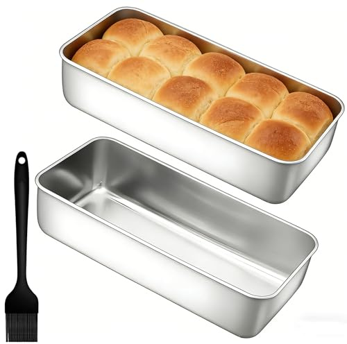 Ulluthu 2er Set Kastenform 33cm Edelstahl Brotbackform Metall Brotform | Rechteckig Kastenbackform mit Silikon Backpinsel 33x15x6,5cm Brot Backform für Brot, Kuchen, Toast, Spülmaschinenfest