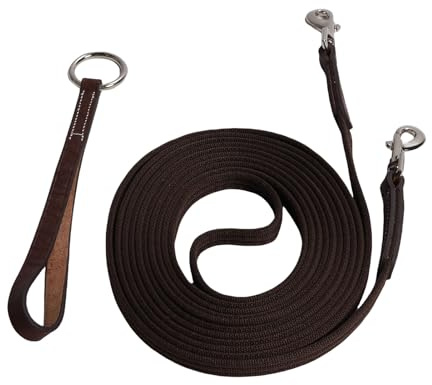 Corde d'entraînement pour Ligne de Fente pour Cheval avec Boucle à Pression rotative, Sangle en Cuir de Vache Durable, poignée Confortable, Longue rêne pour la Marche Quotidienne