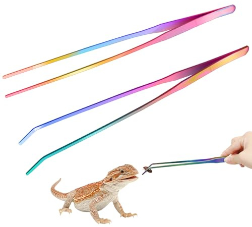 xuefenfei 2 Stück Pinzette Lange, Aquarium Gerade Pinzette Und Gebogene Spitze, 27cm Edelstahl Reptilien Futterpinzette, Pinzetten Set für Spinnen Schlangen Futterwerkzeug (Farbe)