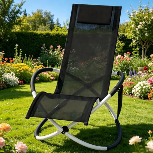 Suusolny Outdoor Schaukelliege Klappbar, Relaxliege mit Seitentasche, Wasserdicht & UV-beständig, Atmungsaktiv, bis 150 kg Belastbar, Schwarz, für Garten, Balkon & Strand