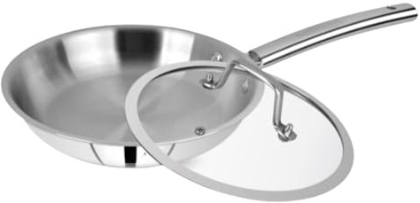 Reldor Triply Stainless Steel Frypan with Glass Lid | Induction Compatible | Heavy Bottom 3 Layer Kadhai Pan | Healthy Cooking Non-Toxic Cookware | Gas & Induction Safe Skillet | 22cm