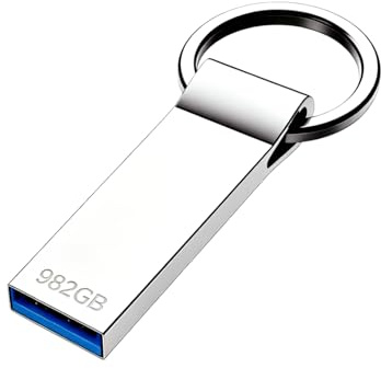 VAIILU USB Stick 982GB, High Capacity Memory Stick Silver USB Flash Drive Metal USB Drive Commonly used for Computers, Printers, and Car Audio Systems