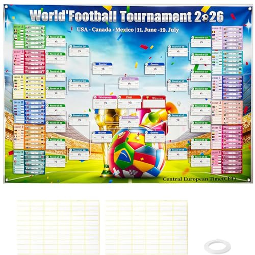 Efymosce Poster con calendario della Coppa del Mondo di calcio 2026, 150 x 100 cm, poster con calendario di calcio 2026 per la decorazione del Mondiale, pianificatore per bar, soggiorno