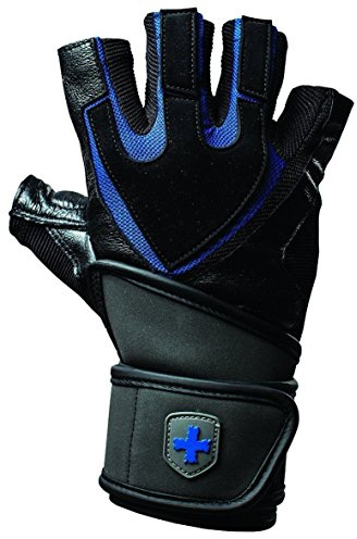 Harbinger Training Grip Wristwrap Guanti da sollevamento pesi- Massima protezione per le mani e supporto per il polso, previene infortuni durante il sollevamento pesi, ideale per atleti.M,Nero/Blu