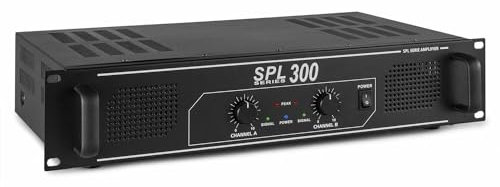 SkyTec SPL300 PA Verstärker Endstufe 300 Watt, mit 3-Band-Equalizer, 3 Kanal Input, Chinch, AUX, ideal für kleine DJ Boxen, Clubs, Bars und Gastronomie, Schwarz