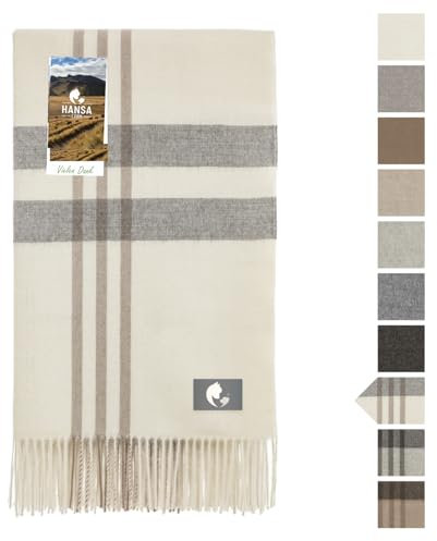HANSA-FARM | Extra große Baby Alpaka Decke - 200 x 130 cm - Kuschelig weich aus 100% Baby Alpakawolle (kratzfrei, ungefärbt) Plaid Tagesdecke & Alpaka Wolldecke - Woll-weiß/Natur kariert Gemustert