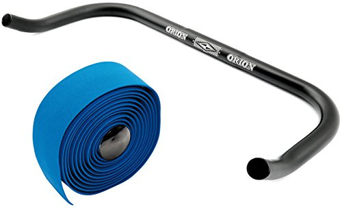 Bullhorn Fixie Singlespeed Lenker 400mm breit Schwarz mit Lenkerband Blau