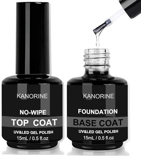 Kanorine 15ml Gel Nail Polishes No Wipe Top Coat and Base Coat Soak Off Nail Lamp uv led Gel Polish Nail Art Manicure Salon DIY Glossy Shine Finish 0.51oz