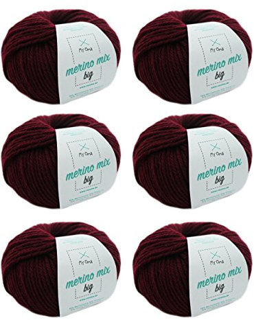 MyOma Strickgarn - Merino Wolle Kaminrot (Fb 3004) - 6 Knäuel Dunkelrote Wolle zum Stricken - Garn + GRATIS Label - 50g/75m - Nadelstärke 6-7mm - Dicke Merinowolle