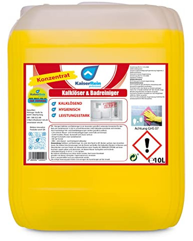 KaiserRein Kalk & Badreiniger gelb Sanitärreiniger für die Unterhaltsreinigung 10 L Kanister Industriereiniger/Fliesenreiniger/Bodenreiniger/WC Reiniger
