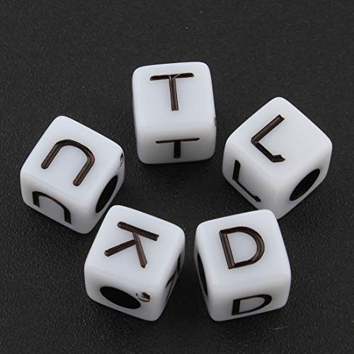 Perlin Buchstaben Perlen, 250stk Buchstabenperlen 7mm Würfel ''A-Z'' mit Weiss, Alphabet beads, Perlenmischung Perle zum fädeln für Armbänder Auffädeln, Halsketten D91