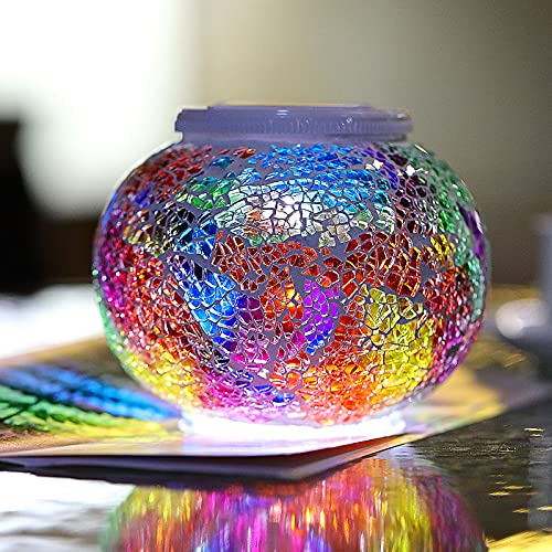 Color Changing Mosaic Solar Lights Outdoor Waterproof Table Lamps for Patio