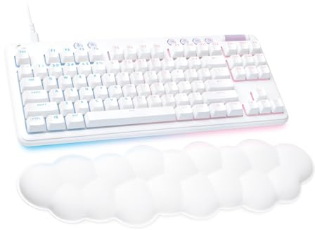 Logitech G G713 Wired Mechanical Gaming Keyboard with LIGHTSYNC RGB Lighting, Linear Switches (GX Brown) and Keyboard Palm Rest, PC and Mac Compatible, QWERTY UK English Layout - White Mist