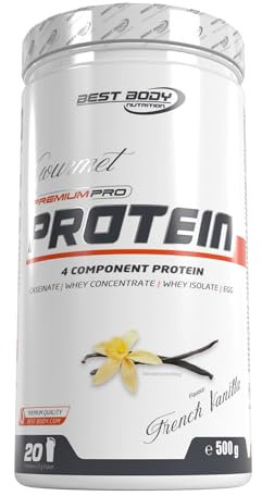 Best Body Nutrition Gourmet Premium Pro Protein, boîte de Vanille, Shake protéiné à 4 composants: Caséinate, concentré de whey, isolat de whey, protéine d'œuf, boîte de 500 g