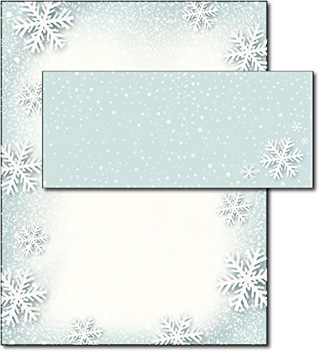 Paper Snowflakes Holiday Printer Paper Stationary with Envelopes - 20 Sets