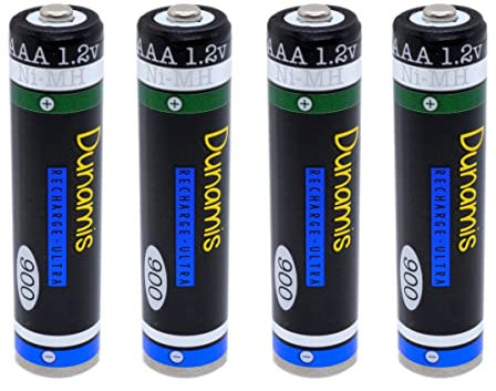 4pk Dunamis 1.2v AAA 900mAh NiMH Rechargeable Batteries - HIGH CAPACITY Suitable for Cordless Phones, Bluetooth Headsets, Solar lights & High Drain Devices etc...