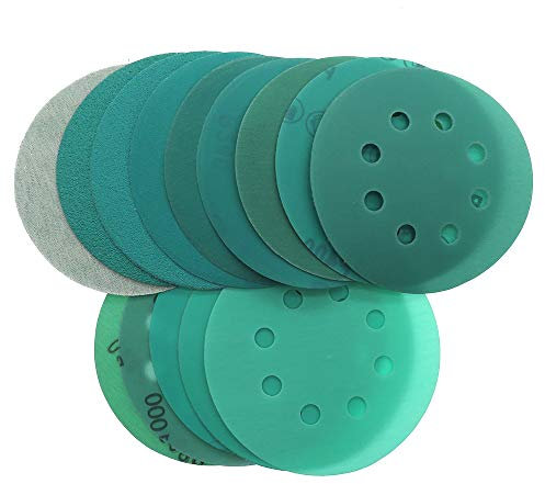 10 pezzi 5 pollici 125 mm 8 fori da 60 a 2000 grane pellicola a strappo carta vetrata verde disco abrasivo strumenti abrasivi-80