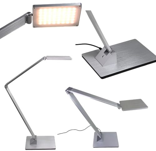 Dapo Hochwertige LED-Tisch-Schreibtisch-Leuchte mit 3-Stufen-Touch-Dimmer TEKIN Alu-massiv silber, eingebaute LEDs 10W Arbeits-Nachttisch-Büro-Lampe