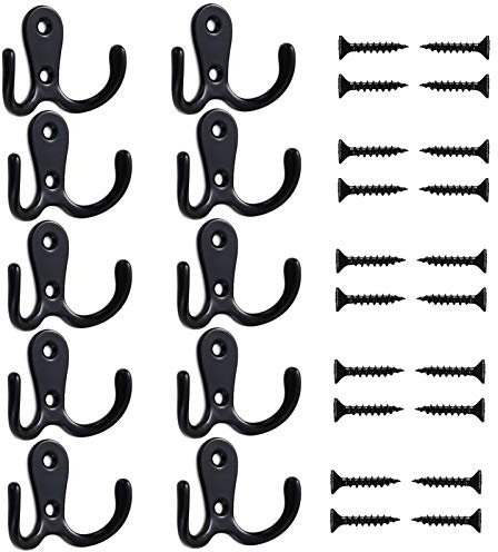 Mokife 10 Stück Garderobenhaken Vintage Schwarz, Kleine Schlüsselhaken Retro Doppelt Wandhaken Metall für Tür, Wand, Garderobe