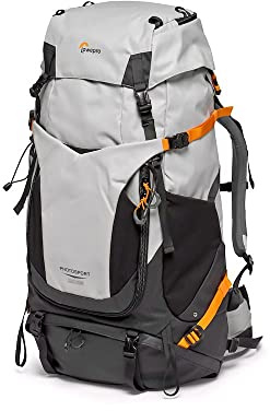 Lowepro PhotoSport PRO BP 55L, Rucksack für Spiegelreflex- & Spiegellose Kameras, Zugriff auf Vorder- und Rückseite, Herausnehmbarer Kameraeinsatz, Zubehörgurte, Größe: S/M, Farbe Dunkel/Hellgrau