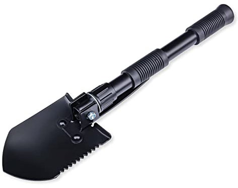 Herbertz Mini Klappspaten, rostfreier A3 Stahl, 40 cm, Nylonetui mit Gürtelschlaufe, robuster Outdoor-Spaten, für Garten, Camping oder Wandern Schwarz