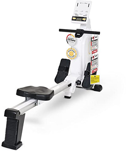 SportPlus Rudergerät für zuhause, Rudergerät klappbar mit App-Kompatibilität und 24-Stufen-Magnetbremse mit 8kg Schwungmasse