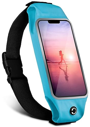 moex Handy Laufgürtel für iPhone 14 Pro Max Lauftasche Jogging Tasche Wasserdicht, Running Belt Touch Fenster leicht, Laufgurt Handytasche zum Joggen Bauchtasche Sport, Türkis