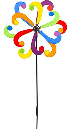 HQ Design Windspiration - Windmill, UV-beständige und wetterfeste Windspiel Deko für Garten, Terrasse und Balkon, Windrad inkl. Standstab (Rainbow Blade)