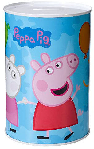 Stor Peppa Pig Kids Money Piggy Bank Coin Saving Cash Tin Metal Box Boys Girls, Multicolour, M, (07134)