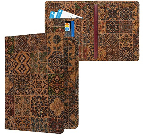 kwmobile Reisepass Hülle mit Kartenfächern - Kork Ausweishülle Passhülle Kartenetui Tasche - Reisepasshülle Pass Cover in Blau Rot Hellbraun Marrokanische Fliesen