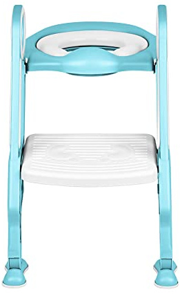 XUANYU Riduttore Water Bambini con Scaletta, Riduttore WC Bambini Antiscivolo, Riduttore Ovetto Adattatore WC per Bambini, Vasino per Bambini WC, Adatto per Tazze WC a V, U, O (Blu-bianco)