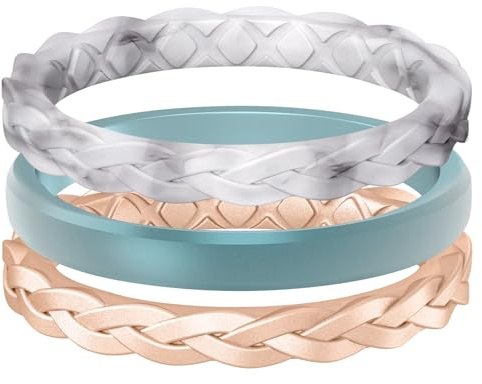Egnaro Women's Wedding Bands, Silicone Thin and Stackable Rubber Engagement Ring, Variety Multipack With Breathable Grooves Workout Accessories